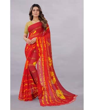 Rhey Chiffon Printed Saree With Unstitched Blouse Piece ( Green )