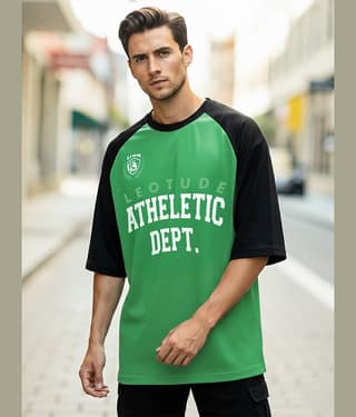 Leotude Men Cotton Blend Oversized Fit Printed T-Shirt ( Green )