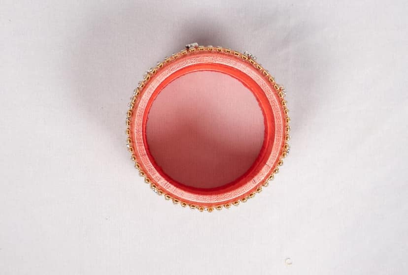 Peach and Pink Silk Thread Bangle Set with Rhinestone Accents view 2