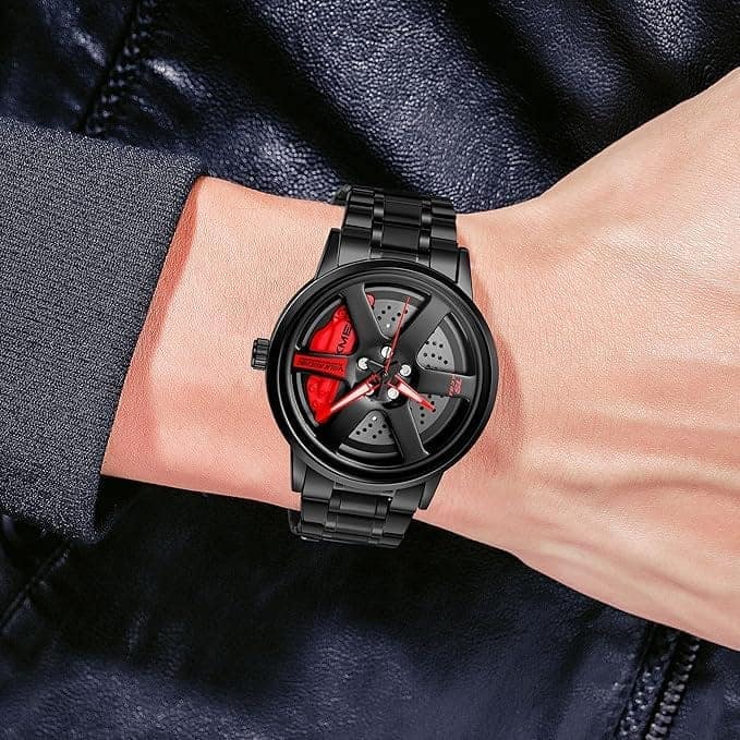Men's Spinning Car Wheels Rolling Creative Fashion Watches for Men, Analog Watch Black Dail Zink Alloy Case Men's Watch, Black Color Stainless Steel Band, Rolling Wheel Gift Wristwatch - 1787 view 4