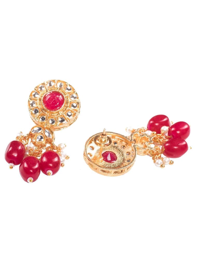 Gold Plated Red & White Pearl Beaded Necklace Jewellery Set view 4