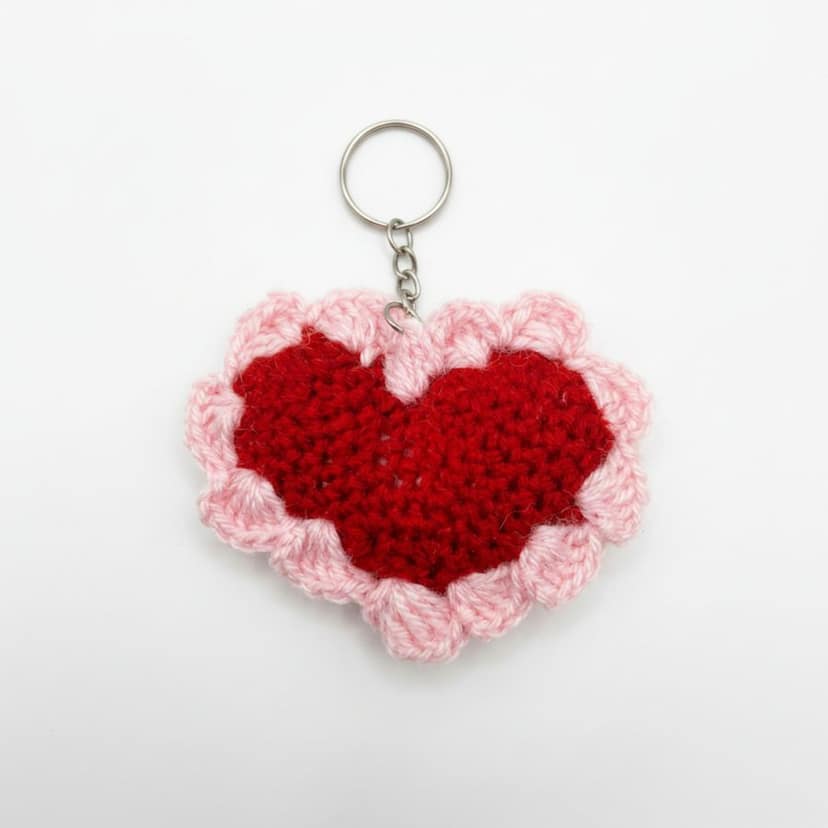 Handcrafted Crochet Heart Keychain view 2
