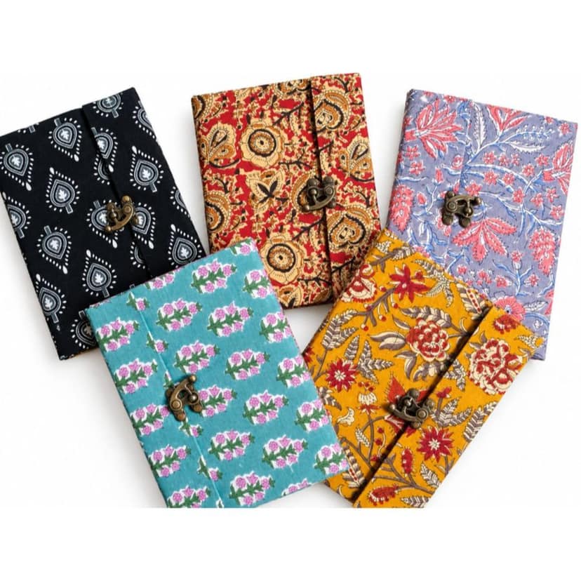 Assorted Handmade Fabric Diary – Multicolour Printed Pattern Notebook with Antique Closure