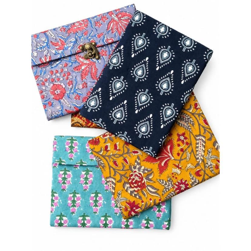 Assorted Handmade Fabric Diary – Multicolour Printed Pattern Notebook with Antique Closure view 2