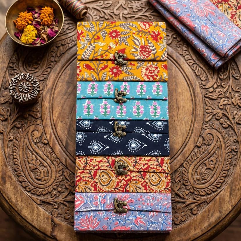 Assorted Handmade Fabric Diary – Multicolour Printed Pattern Notebook with Antique Closure view 3