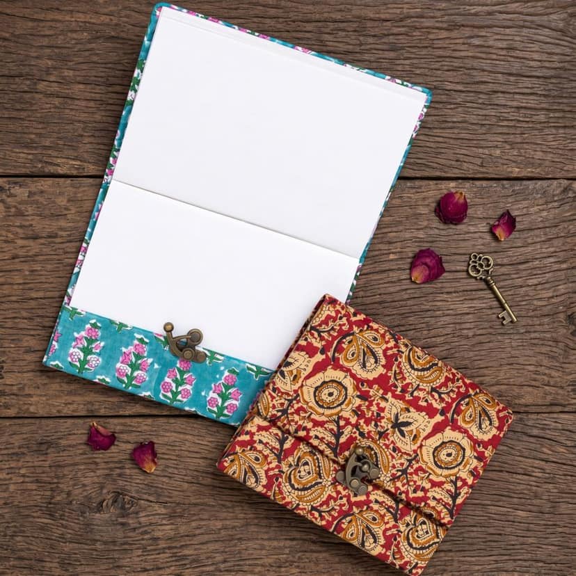 Assorted Handmade Fabric Diary – Multicolour Printed Pattern Notebook with Antique Closure view 4