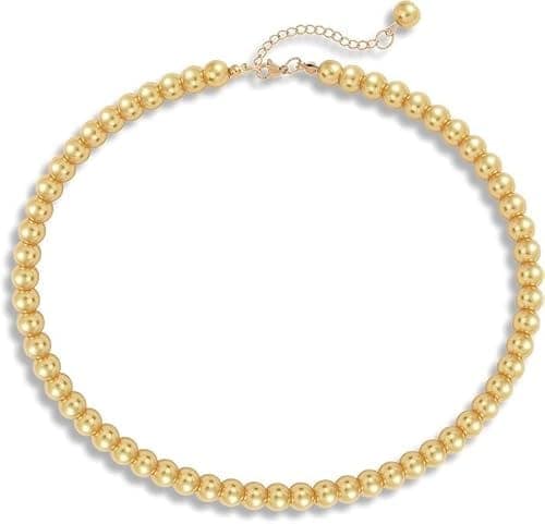 A V FASHION - Pearl Necklace For Girl and Women Yellow Pearl Necklaces for Women, 8MM Beaded Choker Necklace 1 Layer Beaded Mala Fashion Jewellery