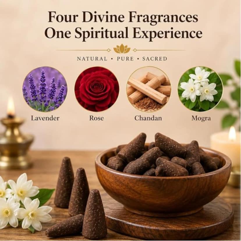 Dhoop Cones for Home – Premium Masala Incense Cones with Long Lasting Fragrance for Puja, Meditation & Yoga, (35 Units (All in One) view 4