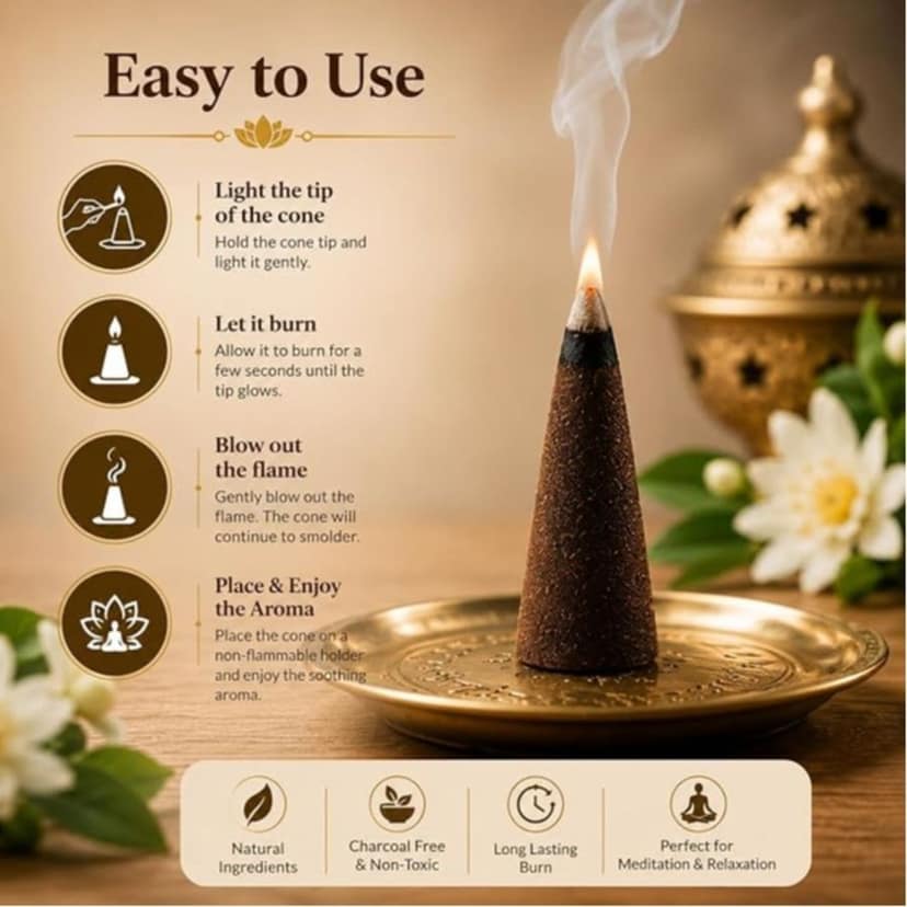 Dhoop Cones for Home – Premium Masala Incense Cones with Long Lasting Fragrance for Puja, Meditation & Yoga, (35 Units (All in One) view 5