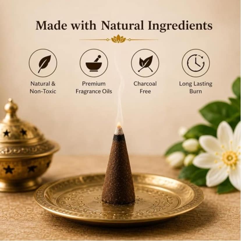 Dhoop Cones for Home – Premium Masala Incense Cones with Long Lasting Fragrance for Puja, Meditation & Yoga, (35 Units (All in One) view 6
