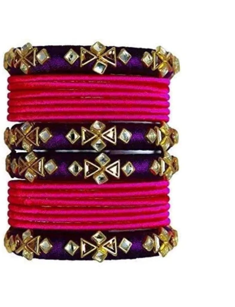 Buy Multicolor Silk Thread Bangles Set for Women Online at Best Price in India view 2