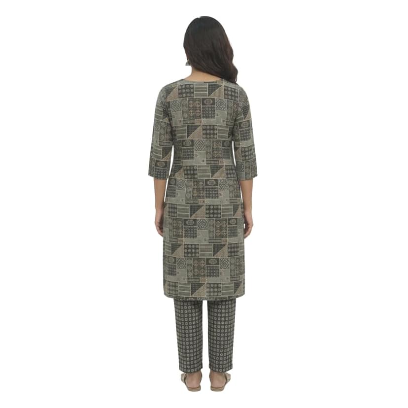 Mom and Me Women's Cotton Kurta Co-Ord Set | 3/4 Sleeves Round Neck | Ethnic Printed, Casual Summer Wear | Ethnic Co Ord Set for Women (IN, Alpha, S, Regular, Green) view 2