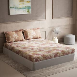 DDECOR - Memento Collection 100% Cotton Leaves Pattern 136TC King Bedsheet |229 CM X 274 CM| Red
