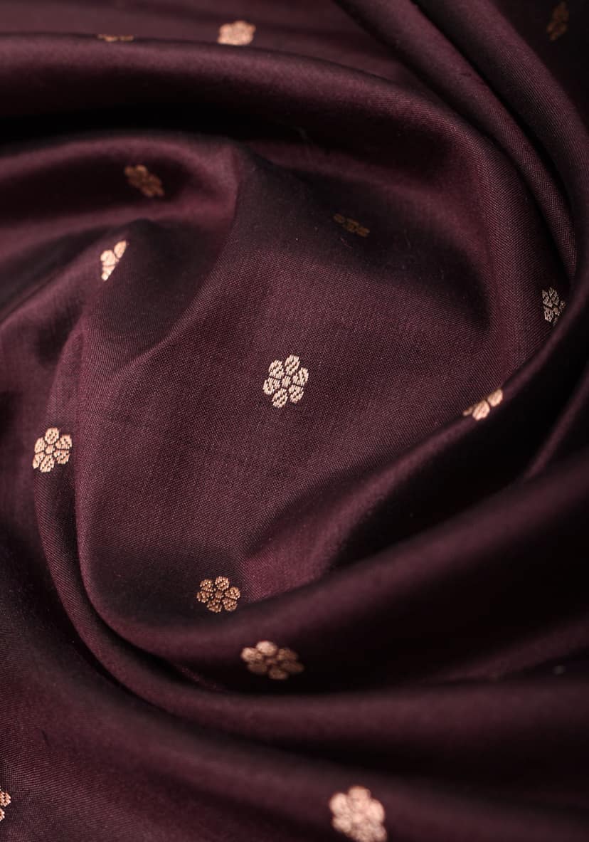 Banarasi Katan Silk Saree in Brown and Yellow with Chunri Buttis | SILK MARK CERTIFIED view 9