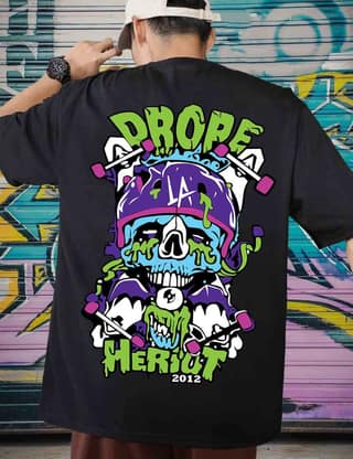 SCOTT FINCHER Men's Streetwear T-Shirt, Hip Hop Skateboard Skull Print T-Shirt, Harajuku Style Casual Short Sleeve Tee : AA(ARN)BLACK_172