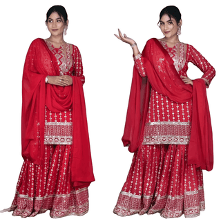 Red Sharara Suit Set Ready to wear indian salwar kameez Dupatta for women anarkali designer pakistani dresses Festival 3 piece