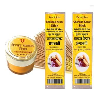 KESAR CHANDAN TIKA WITH PACK OF 2 CHANDAN KESAR AGARBATTI