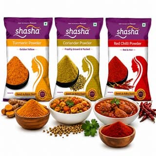 Shasha Haldi Powder + Dhaniya Powder + Red Chilli Powder 100g Combo Pack