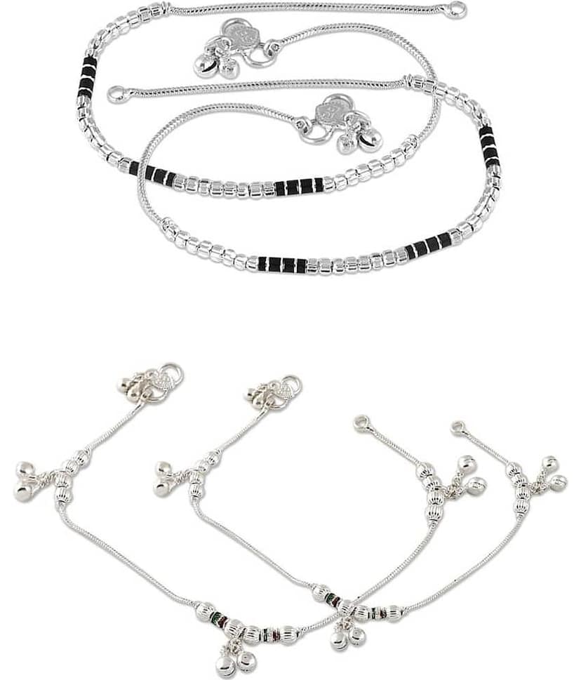 HEER COLLECTION - Silver Anklets ( Pack of 2 )