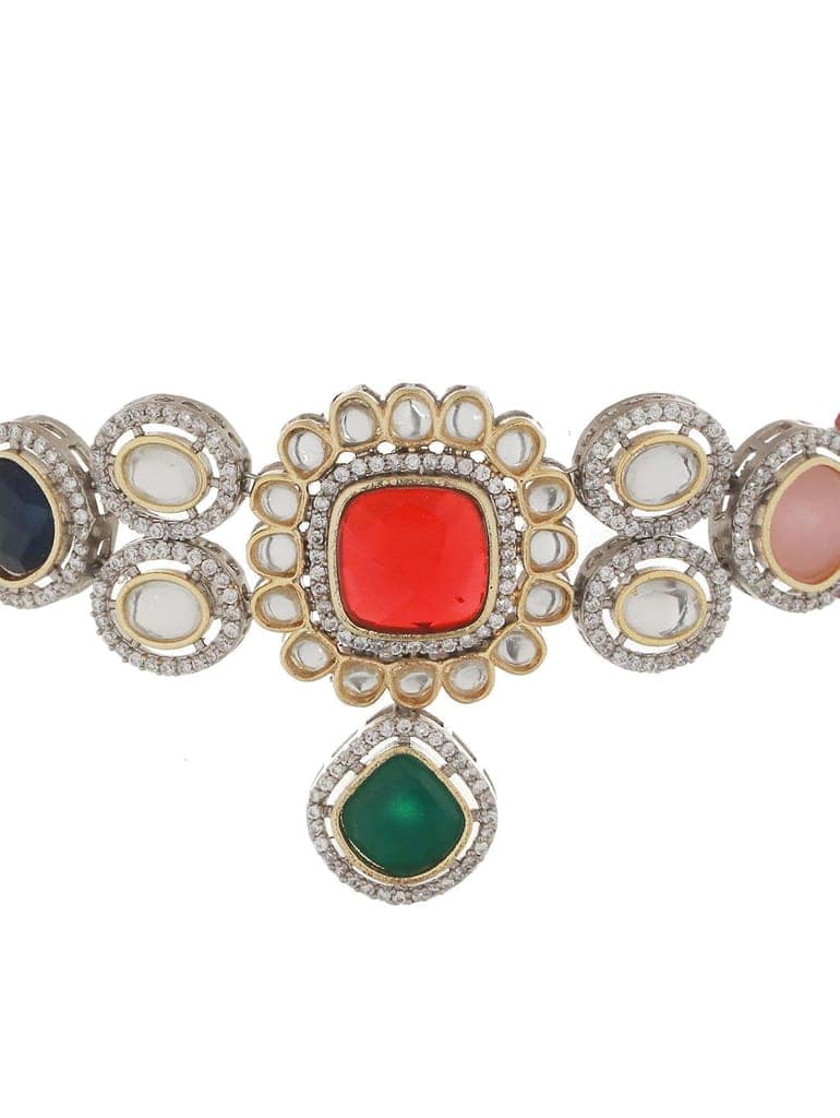 Multi Colored Victorian Dual Tone Stone Studded Jewellery Set view 7