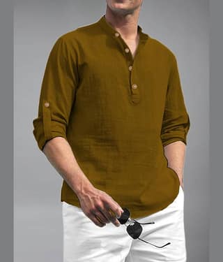 BHUVIKOO Cotton Blend Plain Shirt Style Kurta For Men ( Light Green )