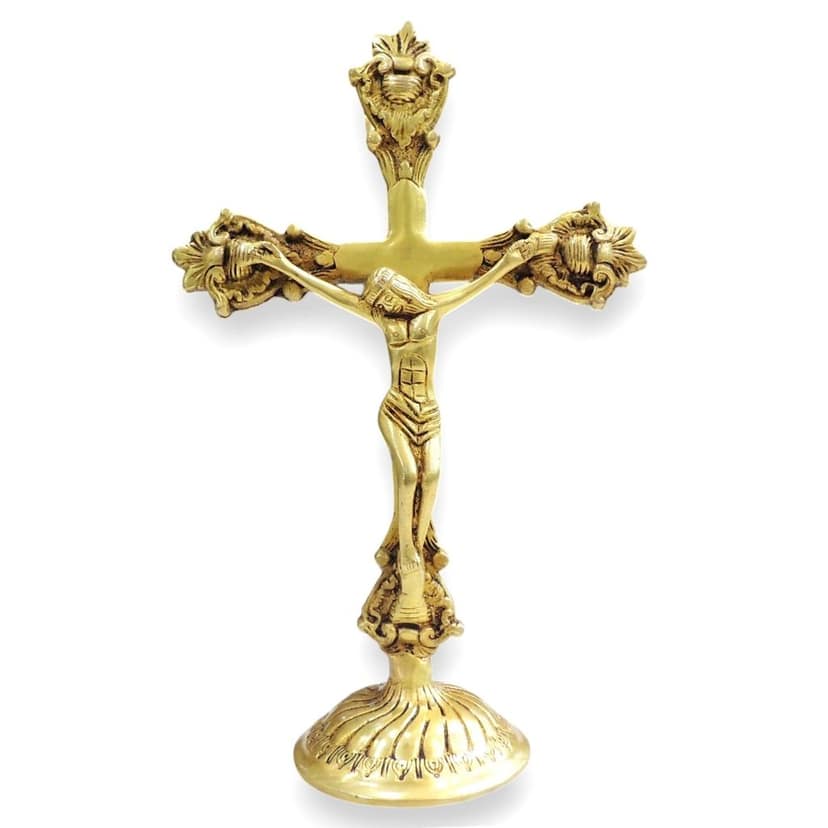 Brass Cross with Jesus Statue for Home Prayer Room & Gifting, Height : 11 Inch (BSMAS1940 C) view 2