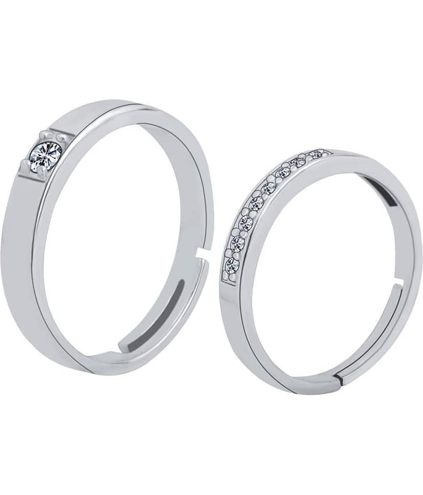 Silver Plated classic Solitaire Adjustable Couple ring for Men and WomenCouple ring for Girls and Boys-2 pieces