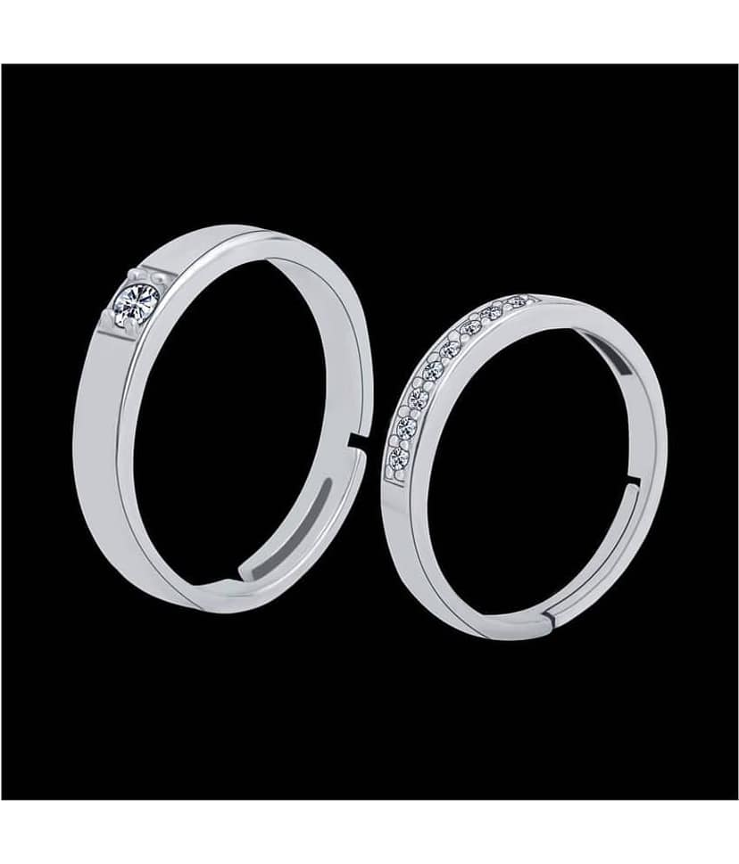 Silver Plated classic Solitaire Adjustable Couple ring for Men and WomenCouple ring for Girls and Boys-2 pieces view 2