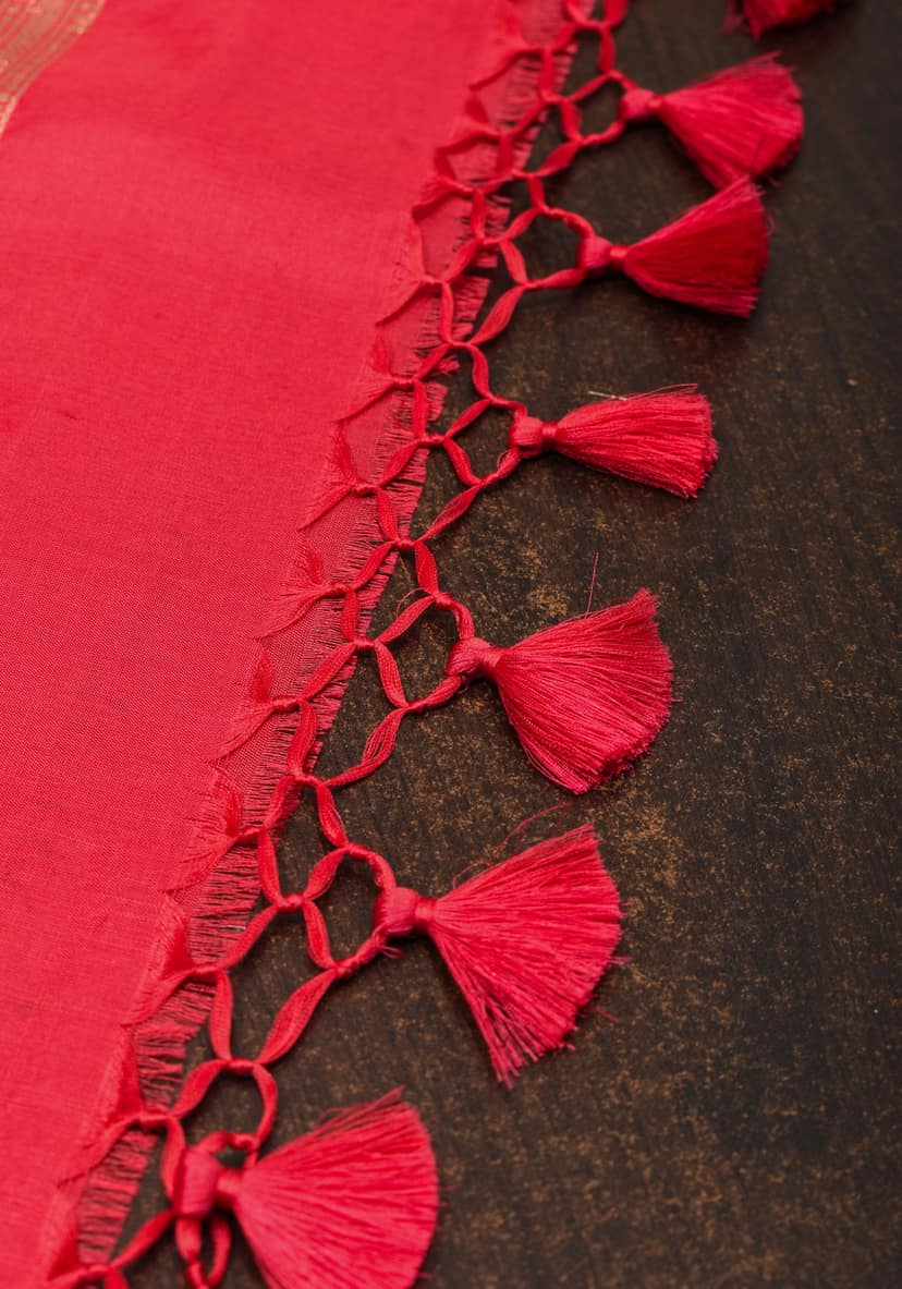 Red tone Exquisite Banarasi Katan Silk saree with Florals Alfi Jaal | SILK MARK CERTIFIED view 8