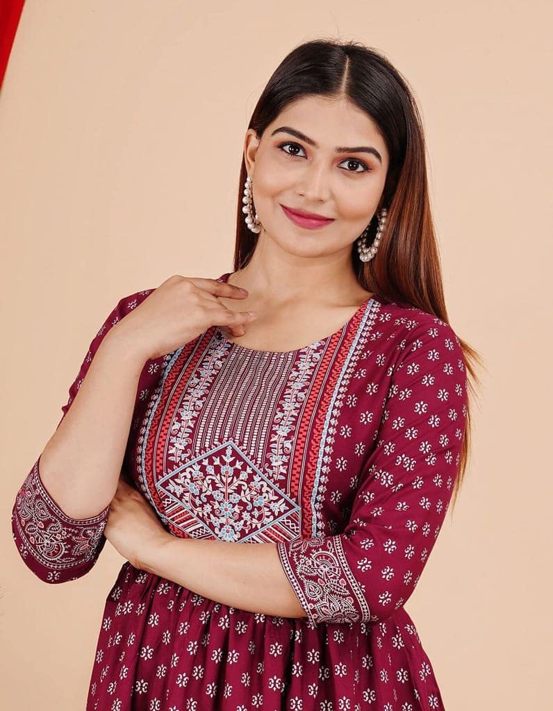 MANMAYEE Indian Tunic Tops Women's Rayon Foil Work Printed Short Round Top | Short Top view 6