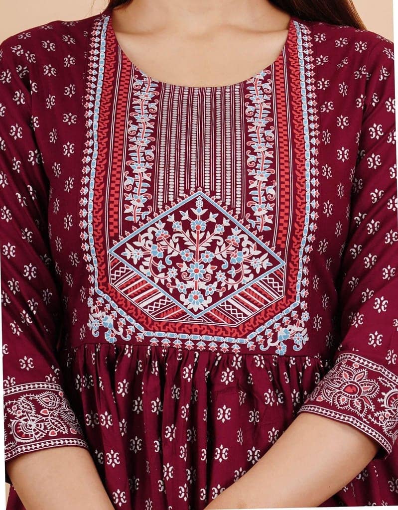 MANMAYEE Indian Tunic Tops Women's Rayon Foil Work Printed Short Round Top | Short Top view 7