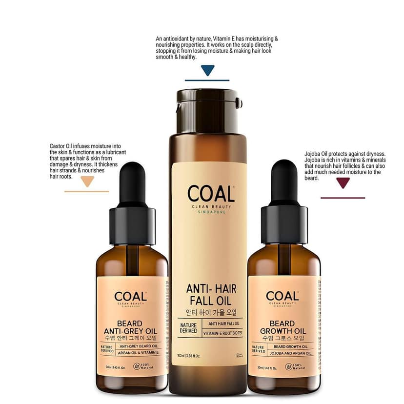 COAL Clean Beauty Complete Hair Care Combo Pack for Men | Anti-Hair Fall Oil, Beard Growth Oil & Beard Anti-Grey Oil view 7