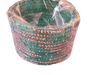 Green Glass Bangles Set with Rhinestones