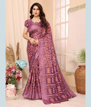 BLEESBURY Cotton Printed Saree With Unstitched Blouse Piece ( Maroon )