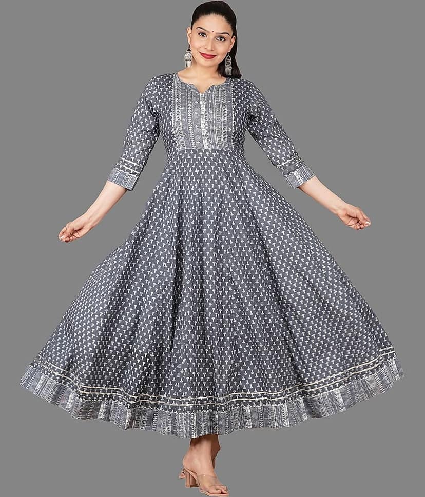 Mishree Collection - Grey Cotton Women's Anarkali Kurti ( Pack of 1 )