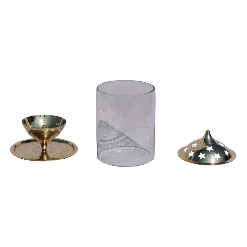 Brass Table Decor Oil Lamp Deepak With Chimney - Handmade Brass Diya for Home, Height : 7.2 Inch (ZMAS014/8) view 2