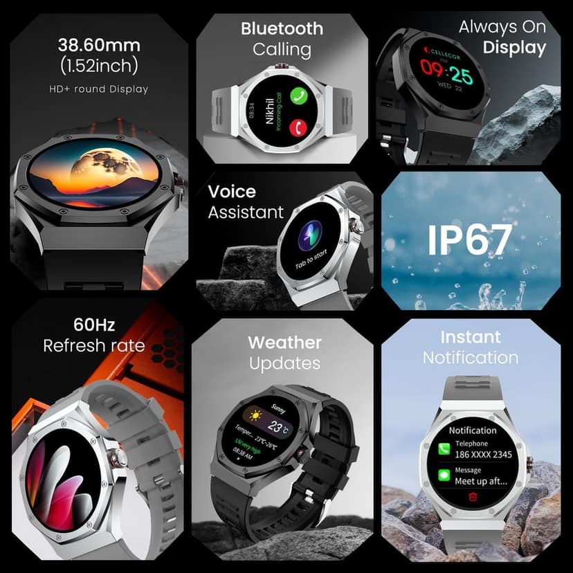 CELLECOR E4 Edge 1.52" HD+ Round Display with 850 NITS | BT-Calling | AOD | Smartwatch (Silver Grey) view 2