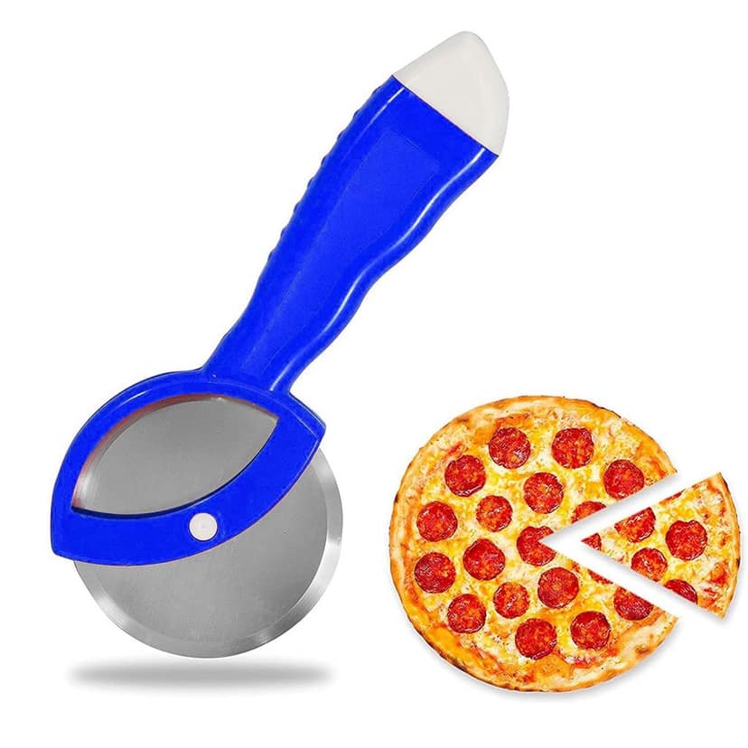 NEWWAY Stainless Steel Pizza Cutter Premium Food Grade with Comfortable Plastic Handle Wheel Type Blue Color with sharp Blade (Pack of 1) view 2