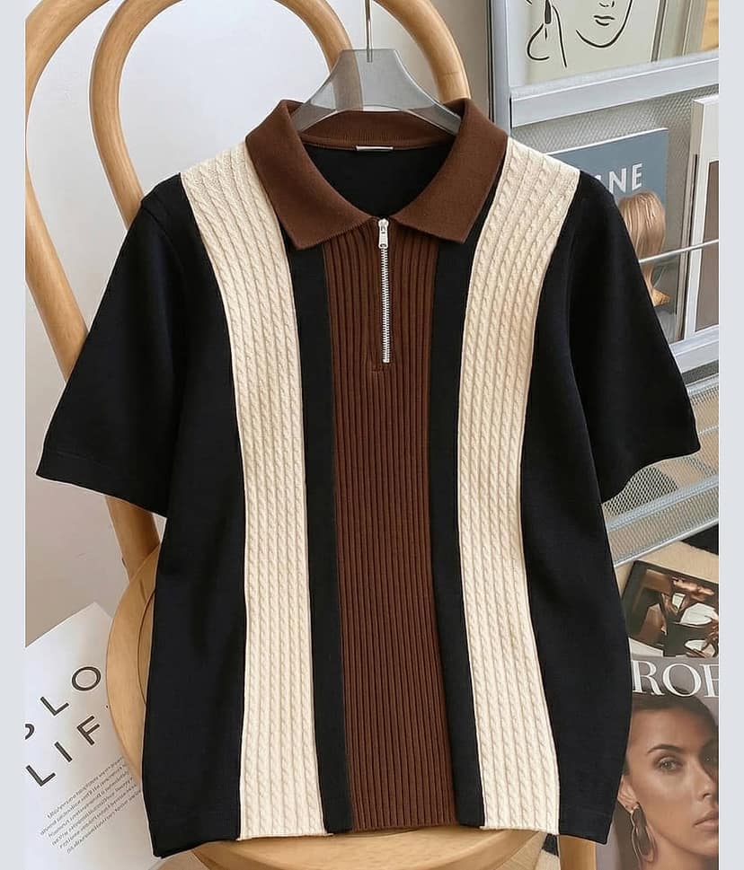 AUSK Men Cotton Blend Regular Fit Colorblock Polo T Shirt ( Coffee )