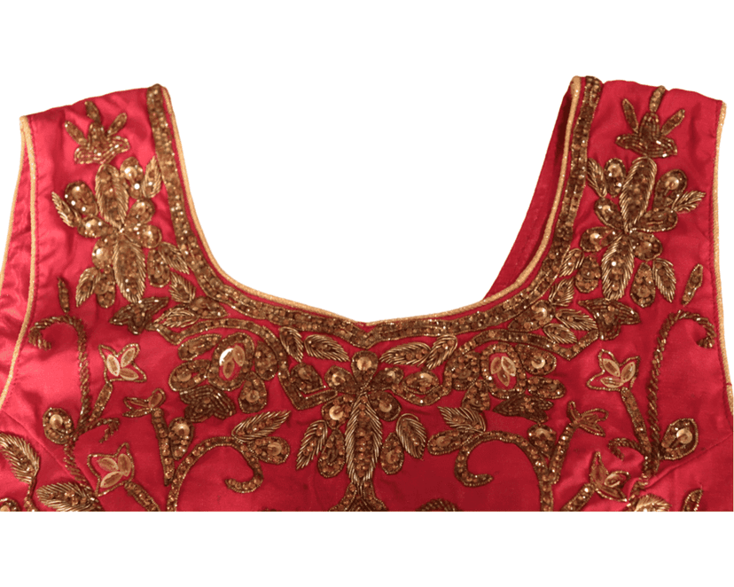 Red Embroidered Indian Blouse Crop Top view 3