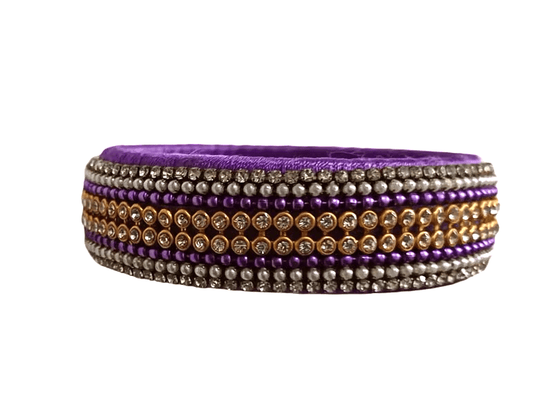 Purple Silk Thread Bangle with Stone Work view 3