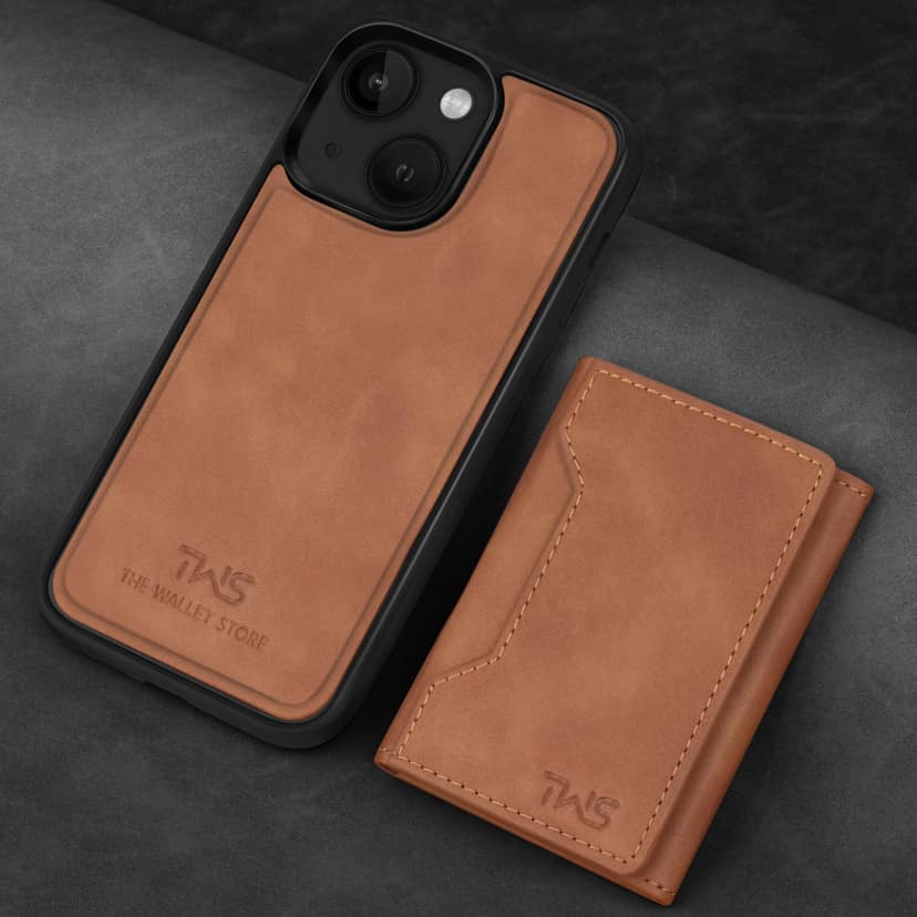 The Wallet Store Premium Leather iPhone Case Cover With Detachable Cardholder - Tan - iPhone 15 Plue view 2