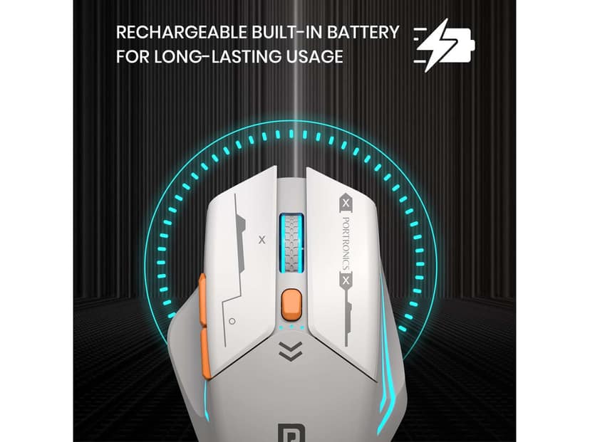 Portronics Vader Max Bluetooth 5.3 & 2.4 GHz, 6-Button Control, DPI Up to 2400, Rechargeable Mouse - Gray view 3