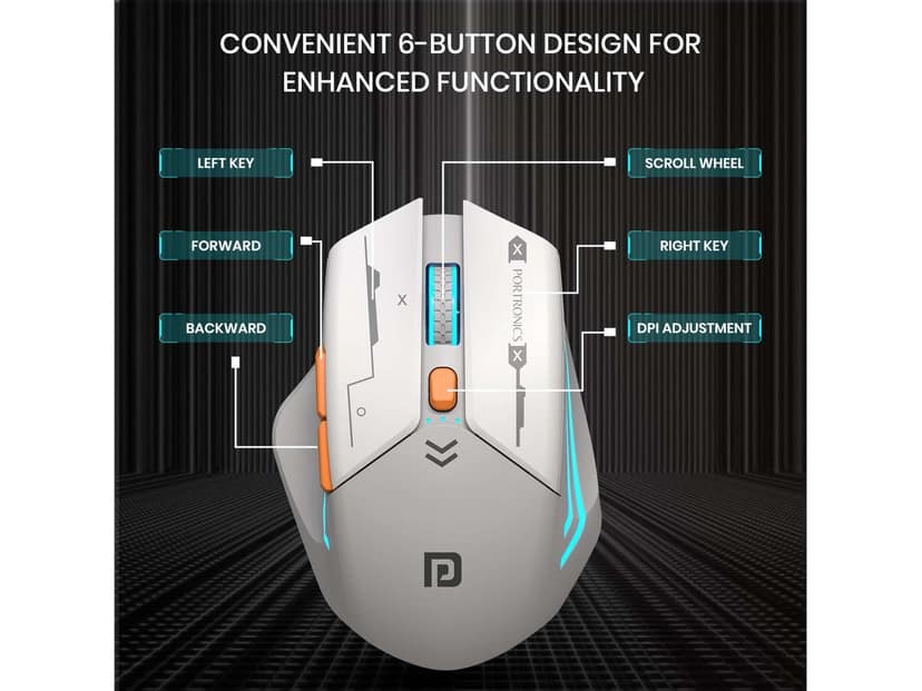 Portronics Vader Max Bluetooth 5.3 & 2.4 GHz, 6-Button Control, DPI Up to 2400, Rechargeable Mouse - Gray view 4