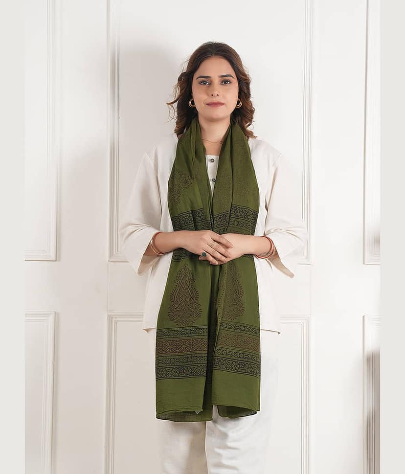 Style 98 Olive Cotton Women's Stole ( Pack of 1 ) view 2