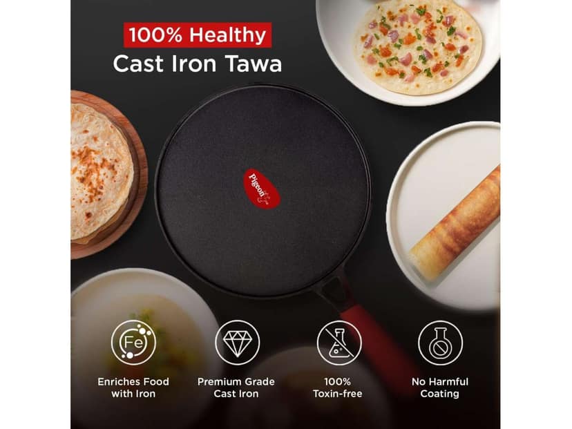 Pigeon Imperi Cast Long Pre-seasoned Iron Tawa Induction Base Black - 250mm view 2