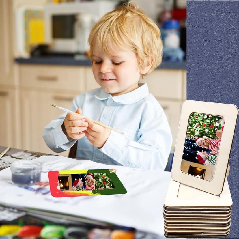 12 Pieces DIY Picture Frames Unfinished Solid Wood Photo Picture Frames for 4in x 6in Photos, Standing Wooden Photo Frames for Crafts Wood, DIY Painting, Arts Projects, Decorate view 3