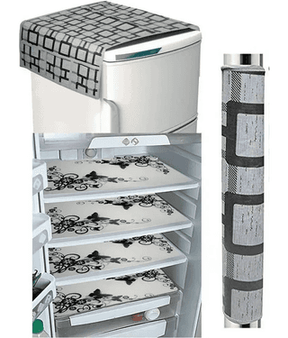 Crosmo Polyester Floral Fridge Mat & Cover ( 99 53 ) Pack Of 6 - White