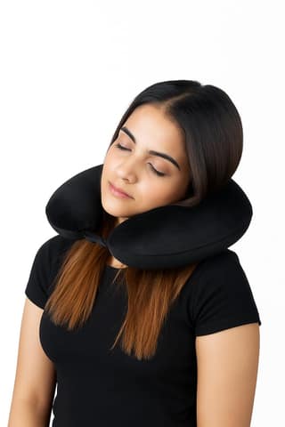 DREAMFIT Ergonomic Travel Neck Pillow for Sleeping | Standard Memory Foam Neck Support Cushion for Flight, Car & Office | Washable Cover | Cervical Pain Relief Travel Pillow for Men & Women DREAMFIT Ergonomic Travel Neck Pillow for Sleeping | Standard Me
