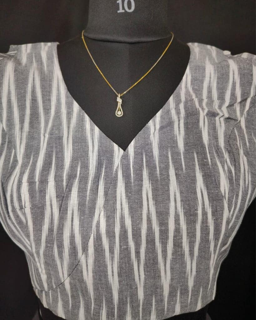 Pure Cotton Blouse Light Grey Color Ikkat Design (Size: 34-46)-3660 view 2